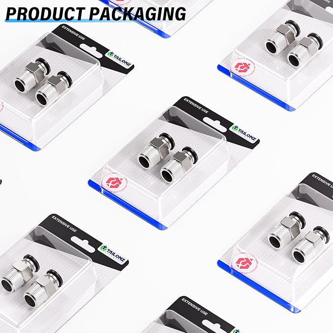 TAILONZ PNEUMATIC Male Straight 3/8 Inch Tube OD x 3/8 Inch NPT Thread Push to Connect Fittings PC-3/8-N3 (Pack of 5)