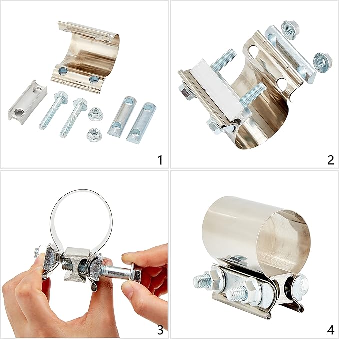 Butt Joint Band Clamps,Exhaust Muffler Clamp Exhaust Pipe Clamps Sleeve Stainless Steel (4, 6'')