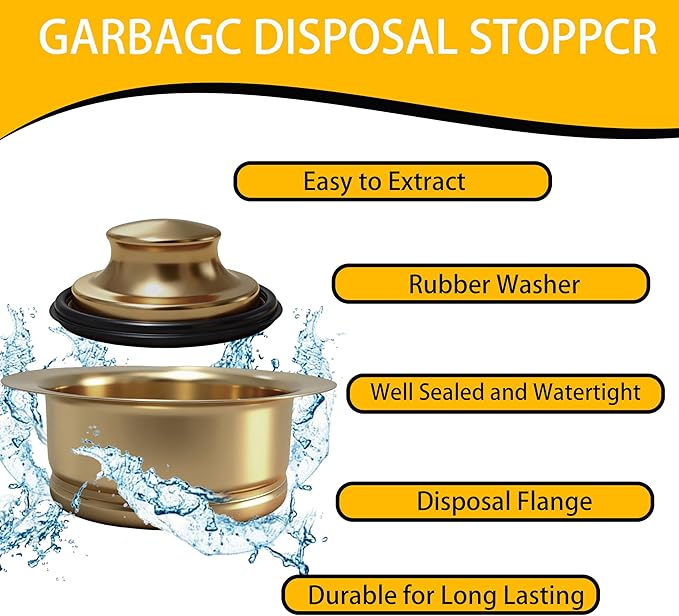 Kitchen Sink Garbage Disposal Flange and Stopper, Universal Flange Fit 3-1/2 Inch Sink Drain, 304 Stainless Steel Replacement Accessory for Garbage Disposer (Champagne Bronze)