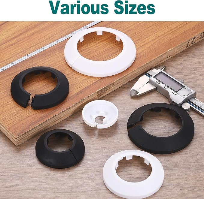 uxcell Escutcheon Plate, 2Pcs 34mm - Fit 1.31" Outer Diameter Split Pipe Flange Water Pipe Cover Collar Decoration, PP Plastic Plumbing Cover Plates (Black)