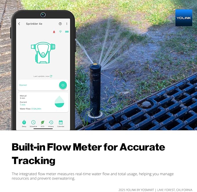 YoLink Smart Sprinkler Timer, IP66, Programmable Water Timer for Garden Hose, Rain Delay/Manual/Automatic Watering System, Digital Irrigation for Yard, Lawn, Long-Range, Hub Included, YS4103