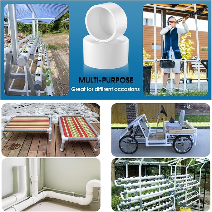 3" PVC Pipe End Cap Fitting, 4PCS SCH40 Furniture Grade PVC Pipe Plug Adapter, White Pipes Slip End Caps Sockets for Built Furniture DIY Garden Shelf