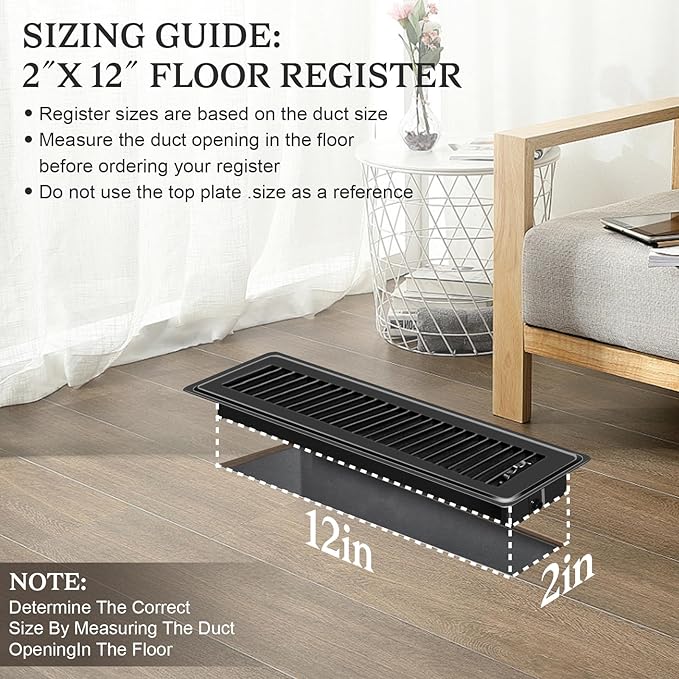 12 PCS Floor Vents Floor Registers 2x12 inch, Heavy Duty Metal Heat Air Vent Covers 2 X 12 with Rust Proof Finish for Home Office Wall Floor Registers Grilles & Vents (12, Black, 2x12 Inches)