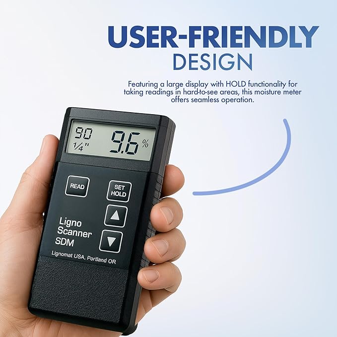 Ligno Scanner SDM Pinless Moisture Meter - Wood Moisture Meter for Hard & Soft Woods, Bamboos, Drywall & Concrete - Dual-Depth Humidity Tester & Detector for Flooring Inspectors & Flooring Installers