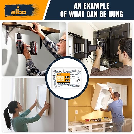 ALBO EZ Self-Drilling Drywall Toggle Anchors Kit – Heavy Duty Metal Anchors with Screws (10 Pack) – Holds Up to 100 lbs – Perfect Toggle Bolts for Drywall & Hollow Walls