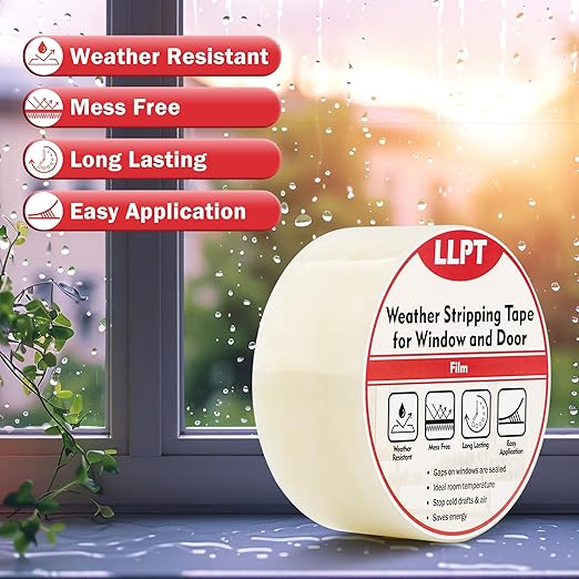 LLPT Transparent Weather Stripping Tape 2” x 108 Ft for Window and Door Ultra High Performance Weather Resistant Tape for Window Draft Insulation No Mess (WWT208)