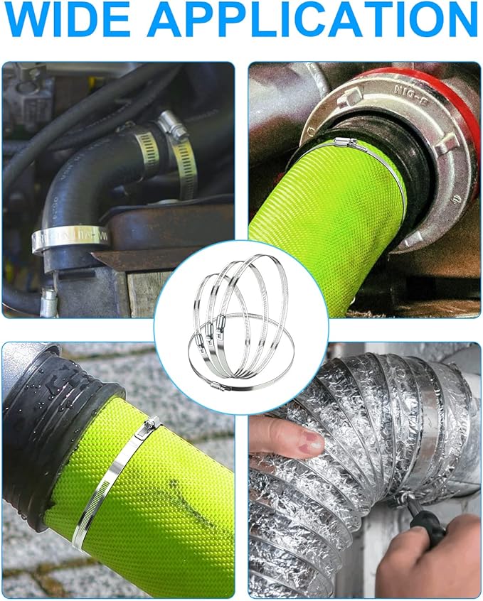 Hose Clamp Set - 10PCS 3 inch 304 Stainless Steel Worm Gear Hose Clamps for Fuel Line,dryer,Intercooler，Garden Water Pipe and Washing machine,Automotive Plumbing,4'' hose clamps