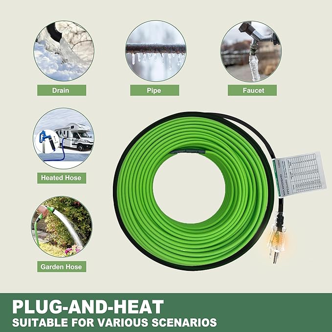 MAXKOSKO 7 Feet Pipe Heat Cable for Water Pipe Freeze Protection, Self-Regulating Heat Tape for Metal And Plastic Home Pipes, Anti-Freeze Pipe Heating Trace System 120 V