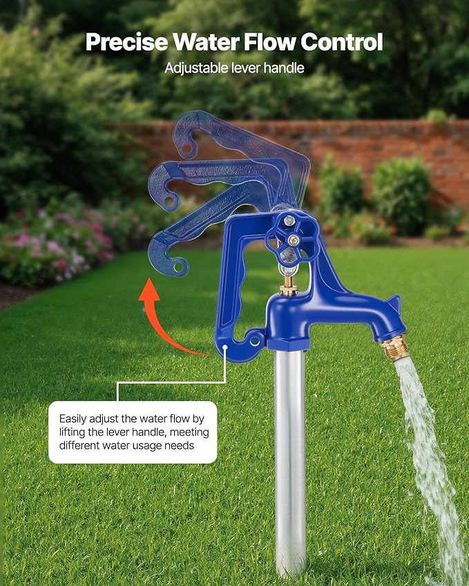 VEVOR Frost Proof Yard Hydrant, 6.22FT Freeze-Proof Outdoor Faucet with 48" Bury Depth, 3/4" NPT Pipe Connection, Lever Handle + Handwheel, No Lead Freezeless Hydrant for Yard Garden Farm Irrigation