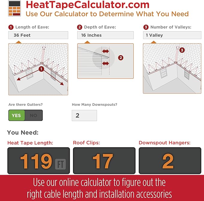 RADIANT SOLUTIONS HeatTapePro - Intelligent Commercial Grade Self-Regulating Heat Cable with GlowCap™ - 10 YR warranty - Ice Dam & Pipe Freeze Protection - 6 ft cable + 10 Ft Cord, 120V, 6 watts/Ft
