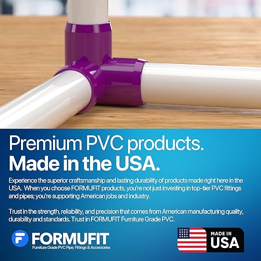 FORMUFIT 1/2” 3-Way Elbow Furniture Grade PVC Fitting in Purple, Made in USA, UV-Resistant, Impact-Proof, 0.840” Actual Socket Diameter (Pack of 10)