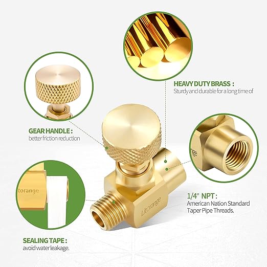 2 Pack Heavy Duty Brass Replacement Control Needle Valve 1/4" Male NPT X 1/4" Male NPT Connection