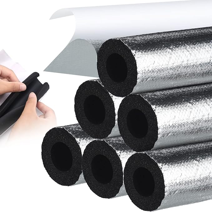 Kingdder 6 Pcs Pipe Insulation Foam Tube Self Adhesive Insulation Wrap for Copper Pipe Pre Slit Clamp Highly Insulated Foam for Outdoor Winter Irrigation, Sprinkler(1.3 Ft x 1.89 Inch)