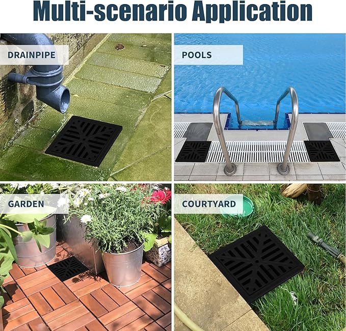 Upgrade 12-Inch Catch Basin Drainage Kit with Debris Basket Strainer, 4 Size (2", 3", 4-3/8", 6-3/8") Pipes for Garden, Yard, Lawns, Outdoor (2 Pack)