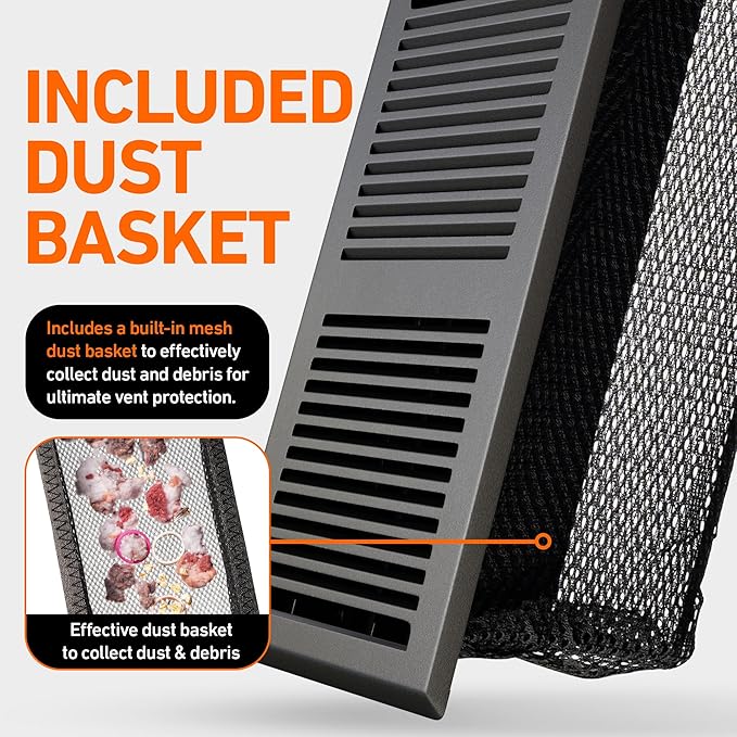 2X12 Floor Vent Covers Floor Register with Mesh Cover Trap, Heat and Air, Walkable Metal Floor Register for HVAC Duct, Contemporary, Dark Grey