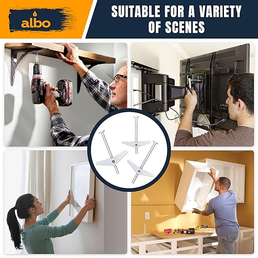ALBO 45-Piece Heavy Duty Hollow Wall Anchors Kit for Drywall Ceilings with Screw Spring/Includes Toggle Bolts and Wing Nut Assortment in 3 Sizes (1/8in, 3/16in, 1/4in)