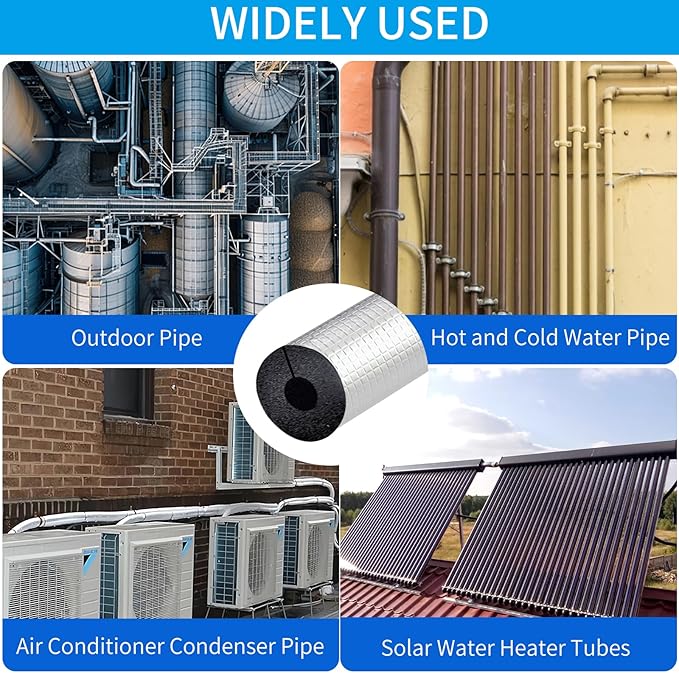 3/4 " ID Pipe Insulation Foam Tube Self Adhesive 16 " L Peel and Stick Pipe Insulation Foam Wrap Aluminum Foil Pipe Covers for Spigot, Winter Outside Pipes, Sprinkler 20 PC