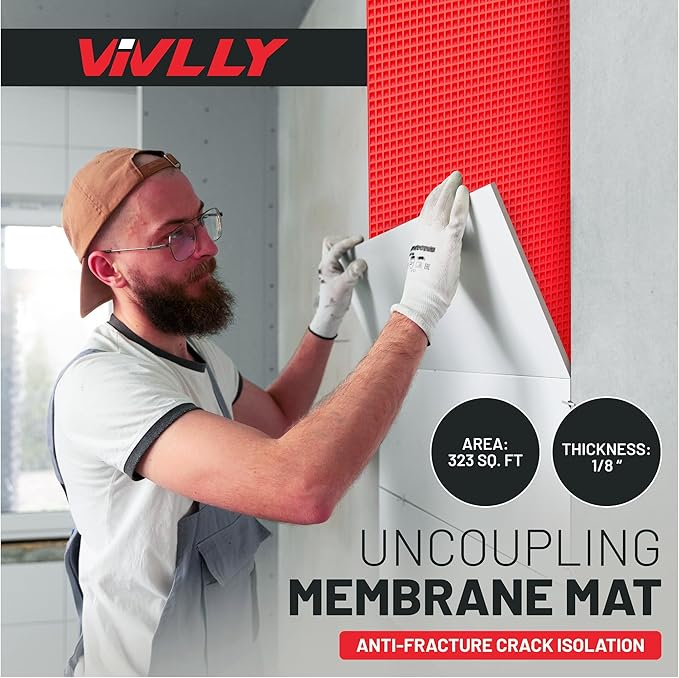 Uncoupling Membrane for Tile- Waterproof Anti-Fracture Underlayment for Shower Floor, Bathroom Tile, Stone & Concrete - Crack Isolation Mat for Tile Installation