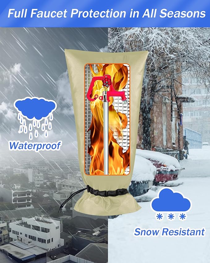 Outdoor Faucet Covers for Winter Freeze Protection, POROLIR Large 20" H x 10" W Thicker Insulation Long Faucet Sock for Outdoor Faucets & Yard Hydrant Hose Bib Insulated Spigot Covers Khaki (2-Pack)