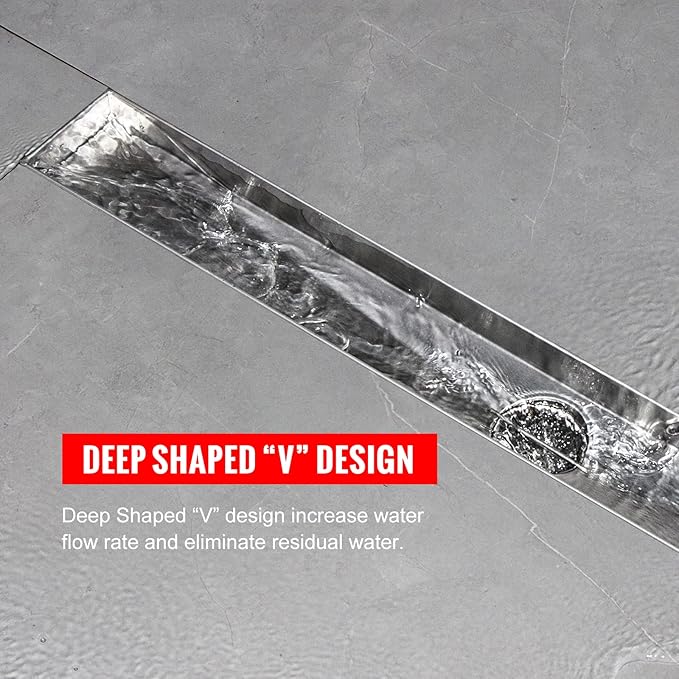 SaniteModar Linear Shower Drain, Shower Drain 40 inch with Flat and Tile Insert 2 in 1 Panel, Brushed 304 Stainless Steel Linear Drain, with Hair Strainer and Leveling feet