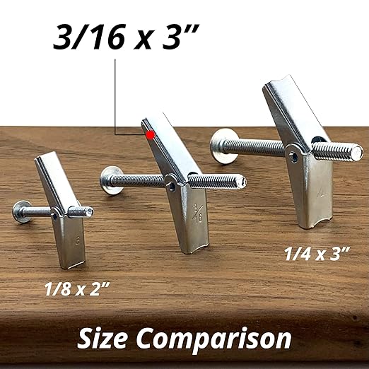 HASWARE Toggle Bolt Zinc Plated Steel and Wing Nut for Hanging Heavy Items on Drywall 3/16x3 (12 Pack)