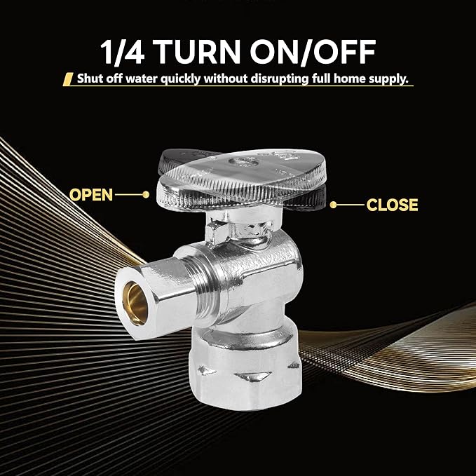 20-Pack Foskan 1/4 Turn Shut off Valve,Angle Stop Valve 3/8" OD x 1/2" FIP,Chrome Plated Brass