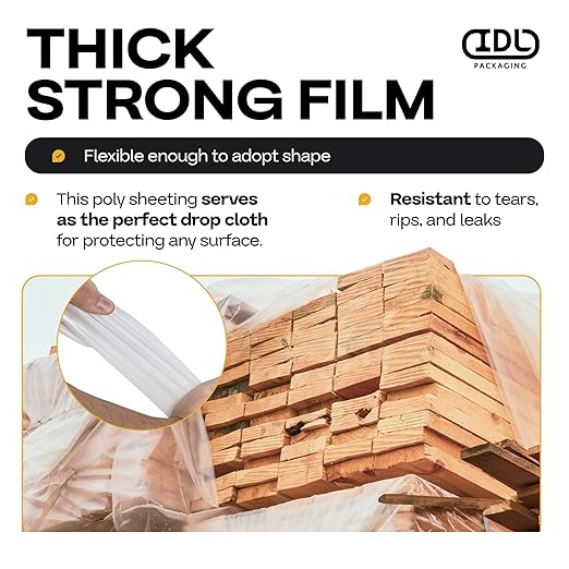 Plastic Sheeting 4 mil, 6' x 50' (300 sq.ft.), Pack of 2 - Thick Semi-Clear Plastic Sheeting for Construction, Painting, Drop Cloth, Slide&Slip - Heavy Duty LDPE Film Roll by IDL Packaging