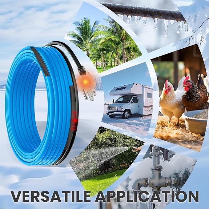 MAXKOSKO 80 Ft. 120 V Heating Cable for Pipe Freeze Protection, Self-Regulating Heat Tape for Water Pipes for Metal and Plastic Pipes, Energy-Saving Heat Trace Cable Keeps Water Flowing at -40 °F