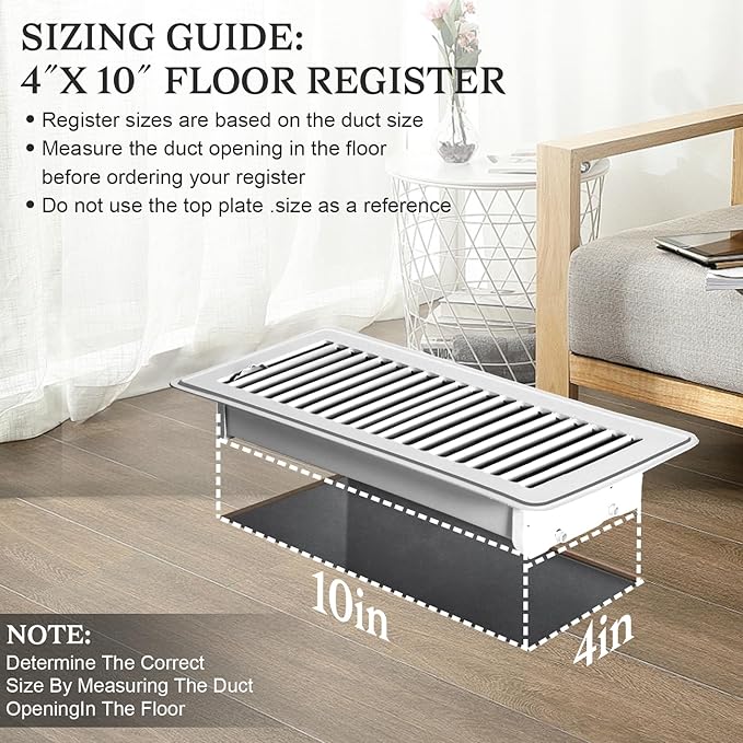 12 PCS Floor Vents Floor Registers 4x10 inch, Heavy Duty Metal Heat Air Vent Covers 4 X 10 with Rust Proof Finish for Home Office Wall Floor Registers Grilles & Vents (12, White, 4x10 Inches)