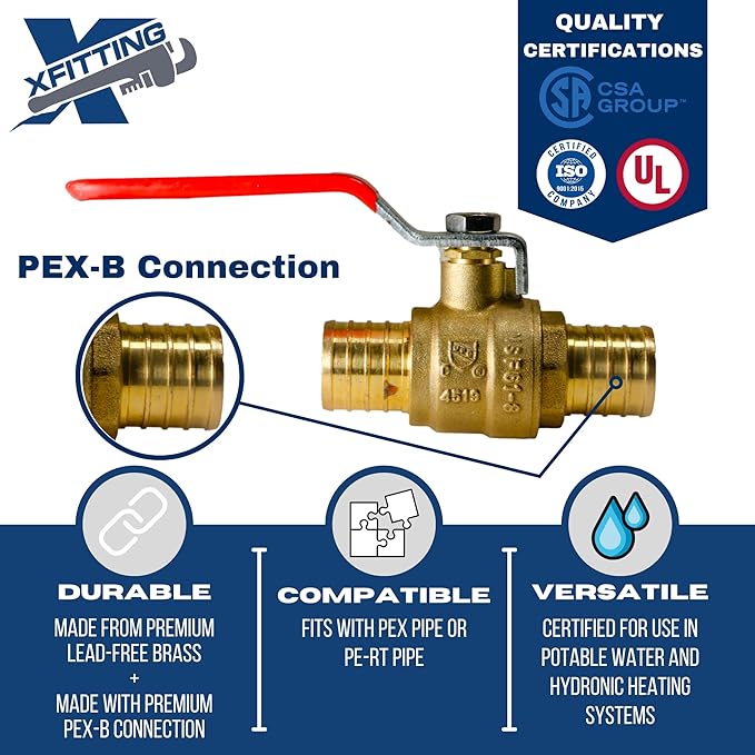 XFITTING 10 Pieces 1" Pex Ball Valve Hot/Red, 24-2-5=10X (10 Packs)