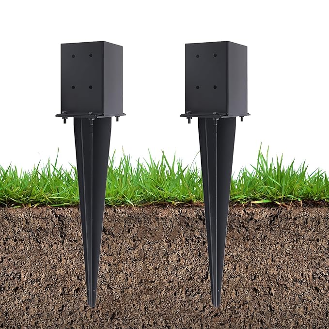 2 Pcs 4"x4" Fence Post Anchor Ground Spike 22"(Actual 3.6"x3.6") Heavy Duty Metal Fence Post Anchor with Black Powder-Coated for Deck,Fence,Porch,Railing,Mailbox