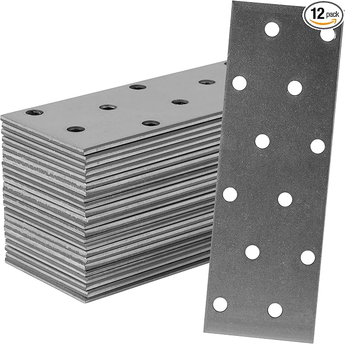 Repa Market 12-Pack 4.72 x 1.57 Inch Flat Brackets for Wood with Holes / Heavy Duty Steel Plate for Wood and Metal / Straight Flat Bracket Connector / Mounting Plate for Construction & DIY Projects