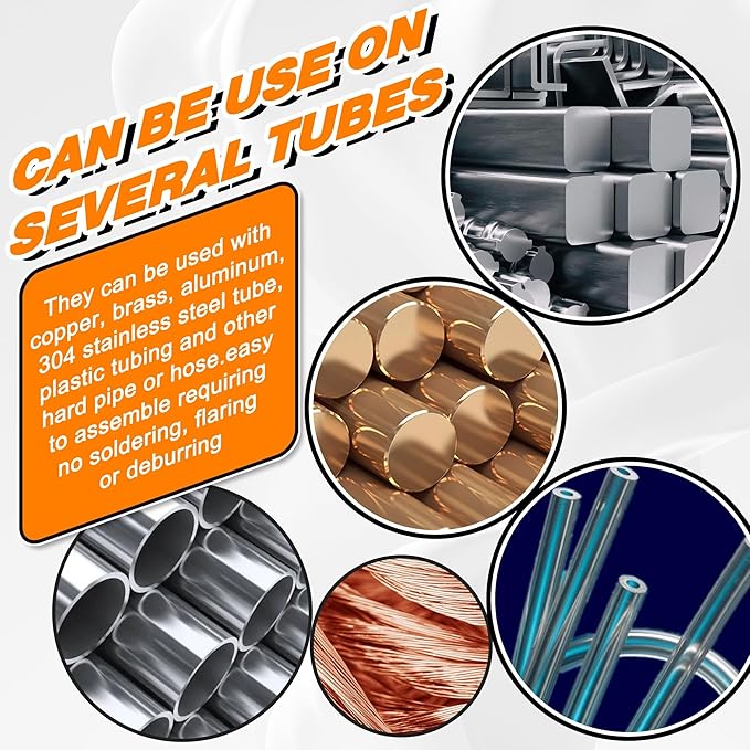 260PCS Compression sleeve ferrule kit - 6 Sizes (1/4", 3/8", 5/16", 1/2", 3/16", 1/8") of Brass Compression Sleeve Ferrule, Connect Lines for Air,Water,Fuel,Oil and Inert Gases
