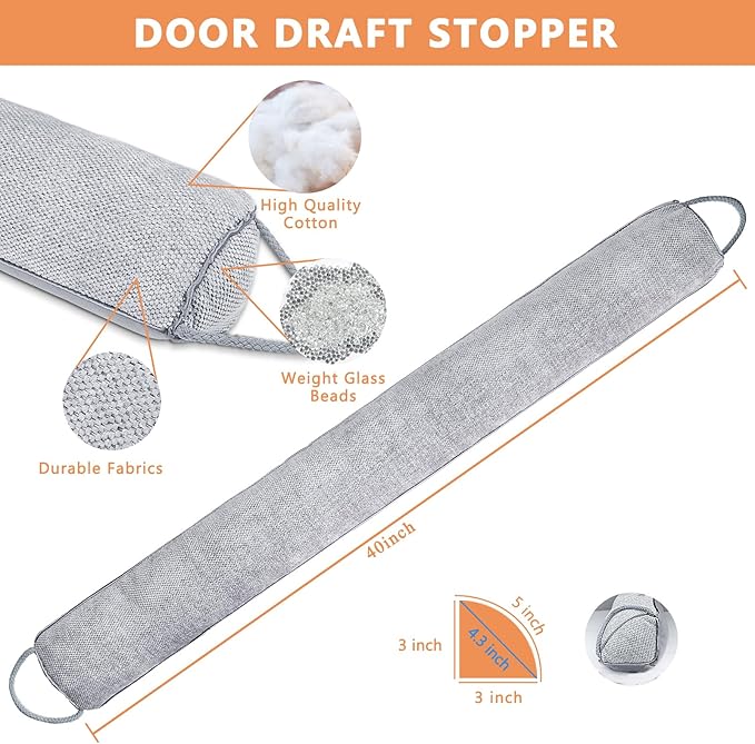 Triangle Under Door Draft Stopper Noise Blocker 40 Inches for Door Bottom Air Seal Insulation and Soundproof, Heavy Duty Weather Guard Snake Stripping, Gray