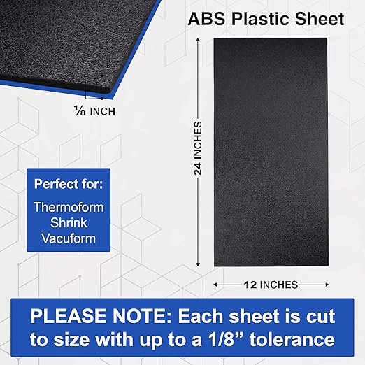 Duco USA-Made ABS Plastic Sheet 1/8 Inch Thick 12" x 24" - 1 Pack of Black Thermoplastic Panels - Textured, Heat Moldable ABS Board for DIY, Car Interiors, Crafts, and More