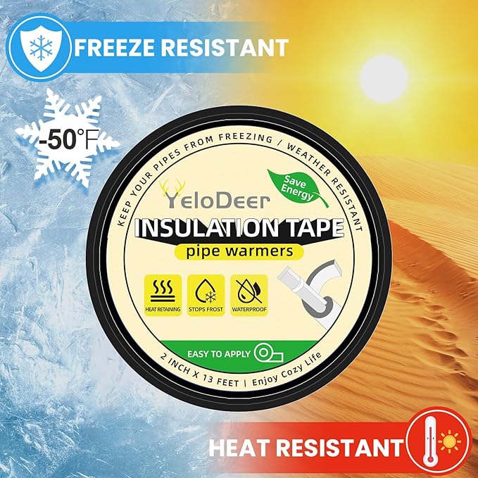 Pipe Insulation Wrap, 2 in X 13 Ft Foam Insulation Tape Self Adhesive Heat Tape for Water Pipes, Outdoor AC Line Pipes Winter Freeze Protection