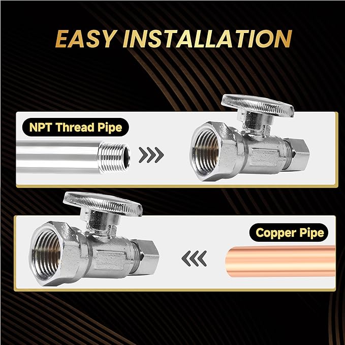 20-Pack Foskan 1/4 Turn Straight Shut off Valve,Straight Stop Valve 3/8" OD x 1/2" FIP,Chrome Plated Brass