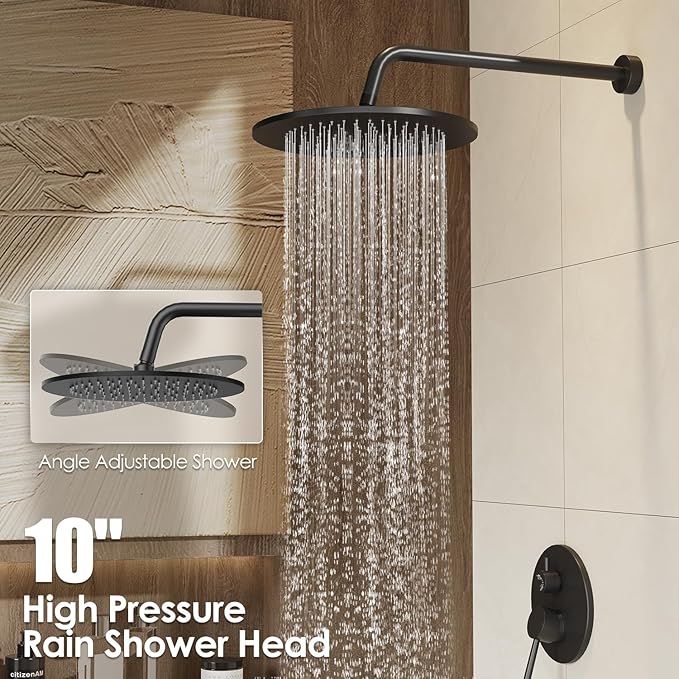 Gabrylly Black Shower Faucet Set, Wall Mounted System with Shower Valve, High Pressure 10" Rain Shower head with Handheld Spray Combo, 2 Way Rainfall Shower Fixtures, Matte Black