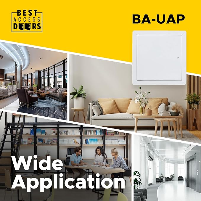 Best 6" x 6" Universal Access Panel – Flush Steel Door with Exposed Flange for Walls or Ceilings, 16-Gauge Cold Rolled Steel Frame, Screwdriver Cam Latch, White Powder-Coat Primer Finish, BA-UAP