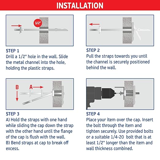 1/4" Heavy Duty Master Toggle-Bolt Strap Anchors (8 Pack) w/ 8 Steel Threaded Studs, 3/8" to 3-5/8" Grip Range, for 1/4"-20 Fastener Size - 240lb in 3/8-1/2" & 300lb in 5/8" Drywall Holding Strength