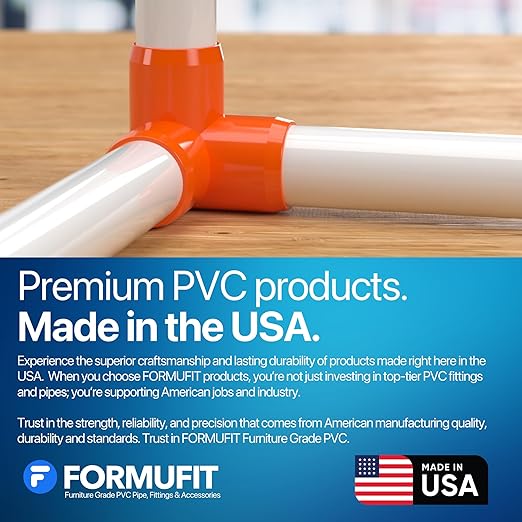 FORMUFIT 3/4” 3-Way Elbow Furniture Grade PVC Fitting in Orange, Made in USA, UV-Resistant, Impact-Proof, 1.050” Actual Socket Diameter (Pack of 8)