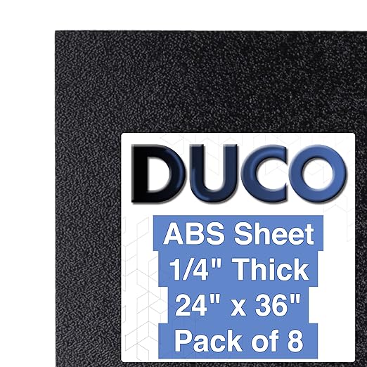 Duco USA-Made ABS Plastic Sheet 1/4 Inch Thick 24" x 36" - 8 Pack of Black Thermoplastic Panels - Textured, Heat Moldable ABS Board for DIY, Car Interiors, Crafts, and More
