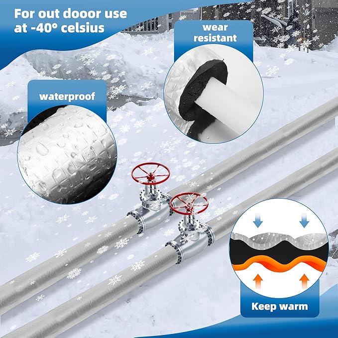 6Pack Pipe Insulation Foam Tube for 3/5'' Pipes, Pre-Slit Duct Wrap with Aluminum Foil for Outdoor Winter Cold Hot Water Pipe Winterizing Heat Preservation Reduce Heat Loss ( 0.6" ID)