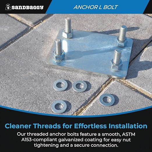 Sandbaggy 1/2" X 10" Threaded Concrete Anchor L-Bolts (Nuts & Washers Included) - Hot Dipped Galvanized - Sill Plate, Base Plate, Masonry, Wood, Cement Anchors, J Bolt (50, 1/2" x 10")
