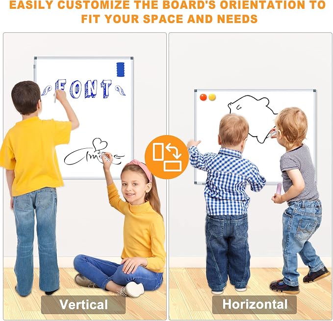 H-Qprobd White Board Dry Erase Whiteboard for Wall 24x18 (2pcs) Magnetic Boards for Office Classroom & Home, Small Wall Whiteboard Including 6 Markers, 10 Magnets, 2 Erasers & 10 Adhesive Hooks