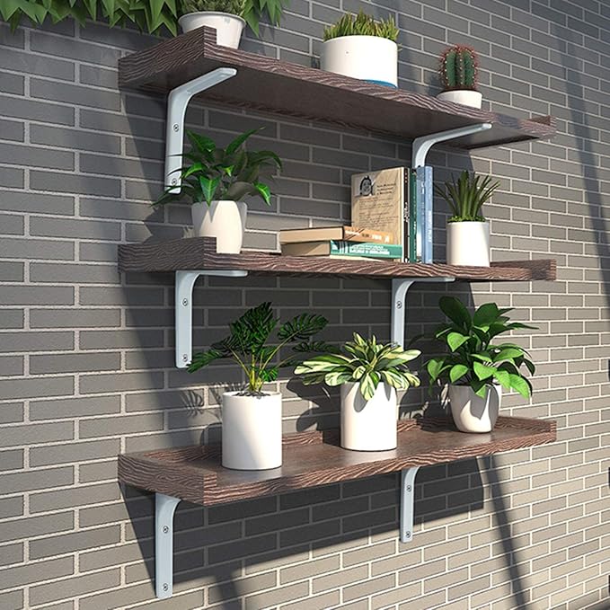 SAYAYO 4 PCS Iron Wall Shelf Bracket, 4 x 4 Inch Heavy Duty Shelf Support Bracket Decorative Joint Angle Bracket, Bright White