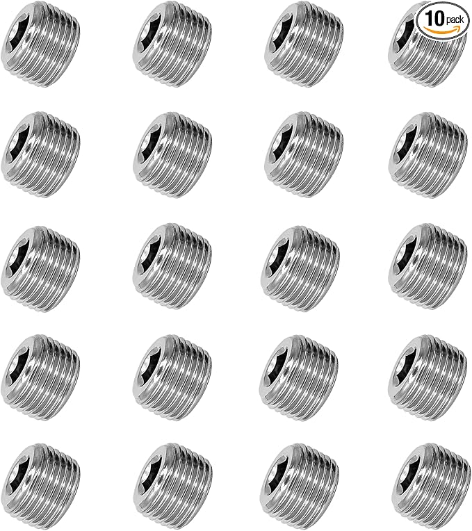 Stainless Steel 304 Hex Socket Plug, 1/16" NPT Male, Pack of 10