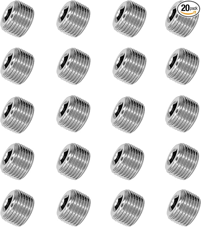 Stainless Steel 304 Hex Socket Plug, 1/8" NPT Male, Pack of 20