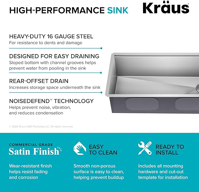 KRAUS Kore 36-Inch Undermount Workstation 16 Gauge Single Bowl Stainless Steel Kitchen Sink with Accessories, KWU110-36