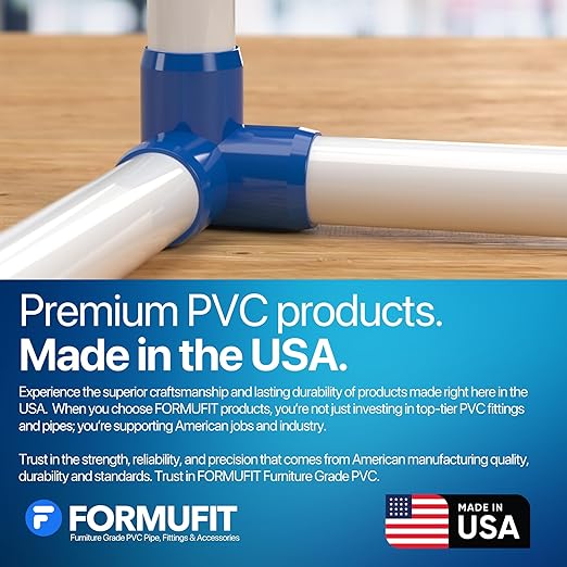 FORMUFIT 1/2” 3-Way Elbow Furniture Grade PVC Fitting in Blue, Made in USA, UV-Resistant, Impact-Proof, 0.840” Actual Socket Diameter (Pack of 10)